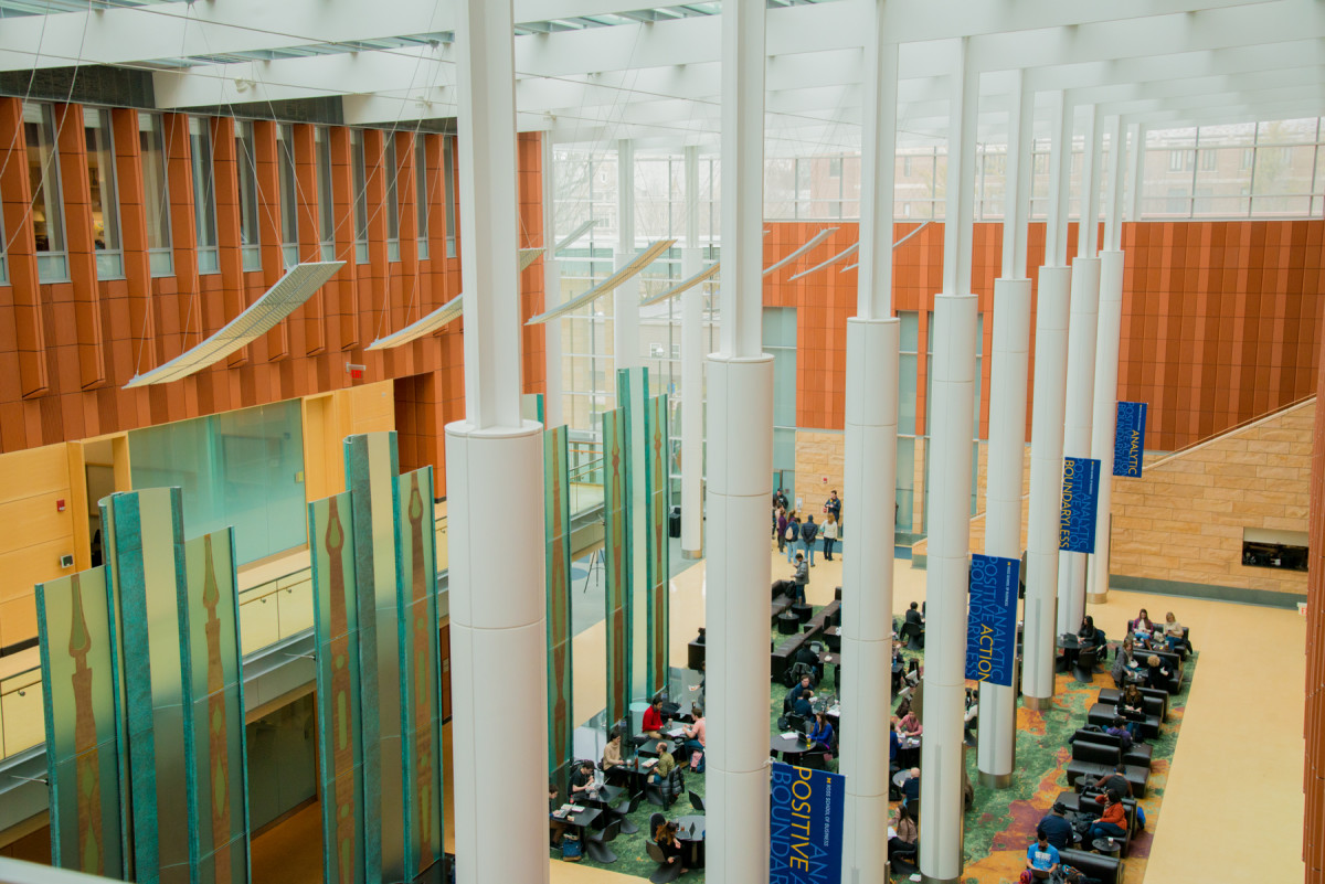 Interior of Ross Business School, view from ceiling.